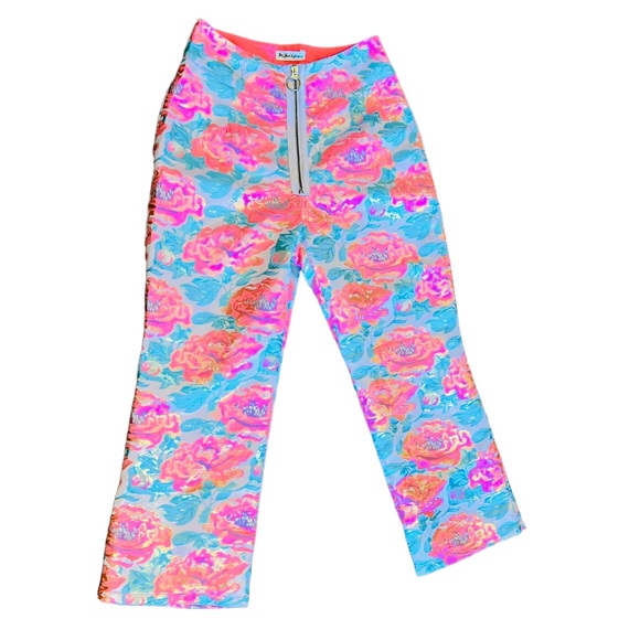 For Love & Lemons Floral High Wasted Capri Pants Size S Zipper Front Closure - Picture 5 of 10